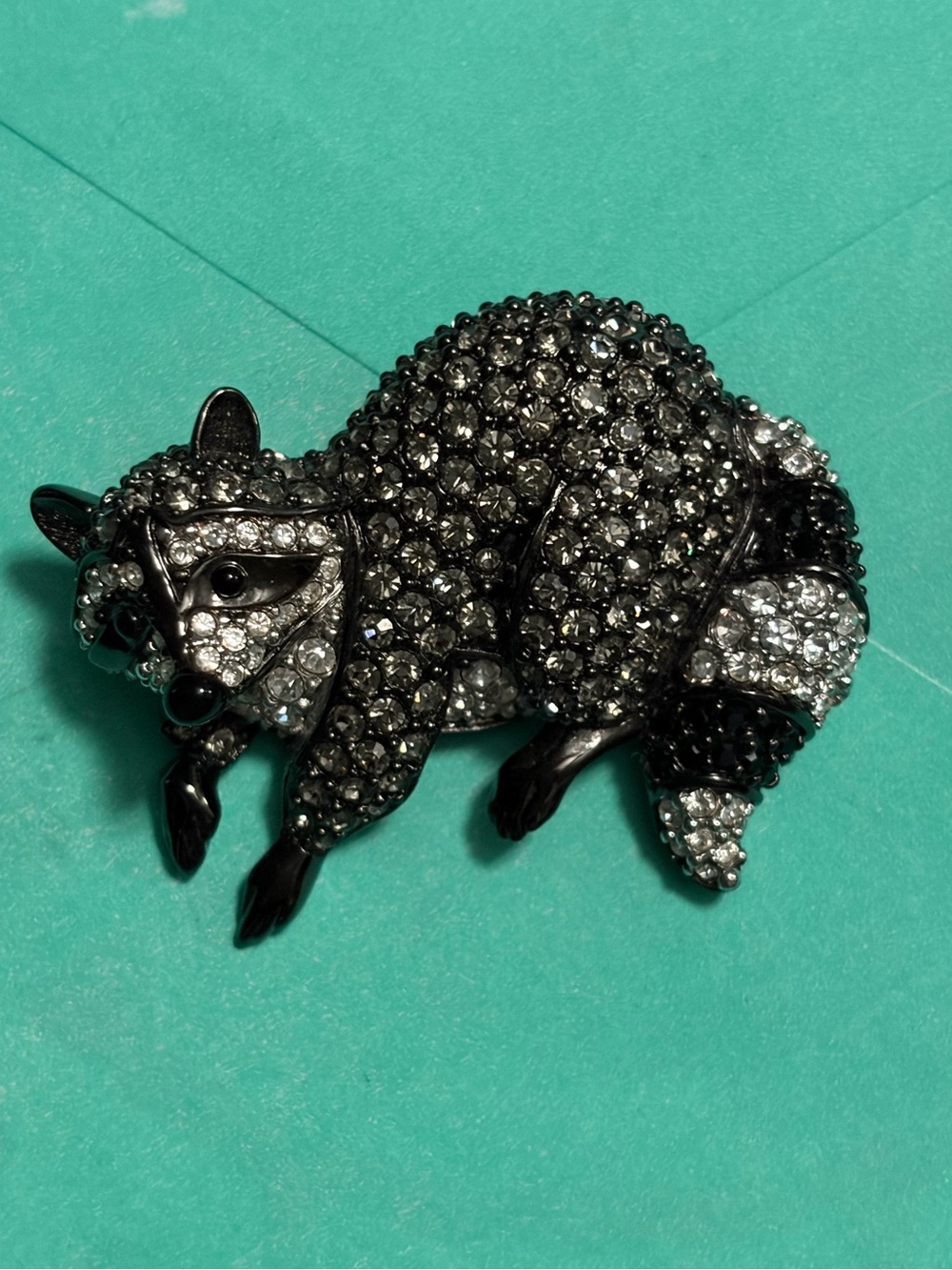 Retired Swarovski Black and Silver Crystal Raccoon Brooch